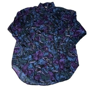 Vintage Jeri Marque Silk Button Up Shirt Women's Medium Abstract 90s Y2k Floral